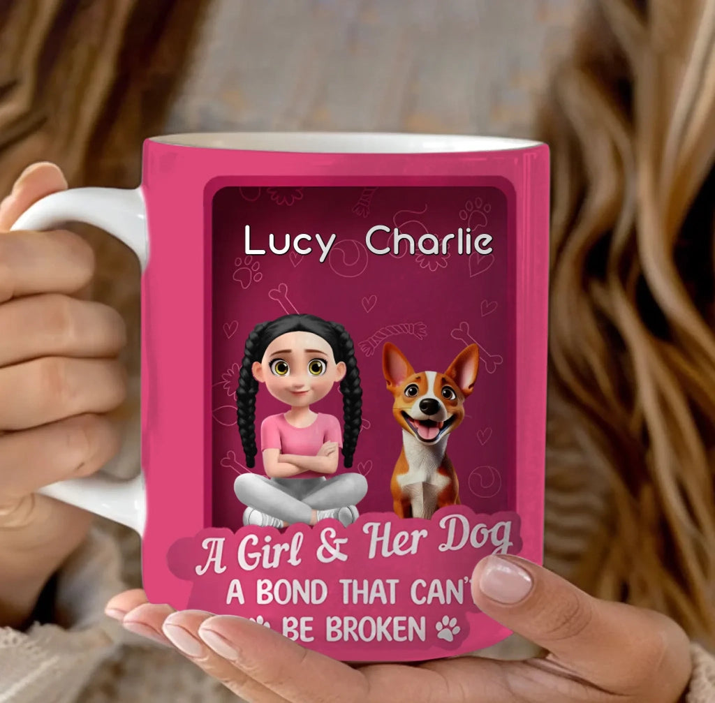 A Girl And Her Dog – A Bond That Can't Be Broken Toy Box Style Design, Personalized White Edge - to - Edge Mug, Custom Dog Lover Gift for Daughter, Best Friend, Pet Mom, Birthday & Christmas Keepsake 1071128 - DiyGiftly