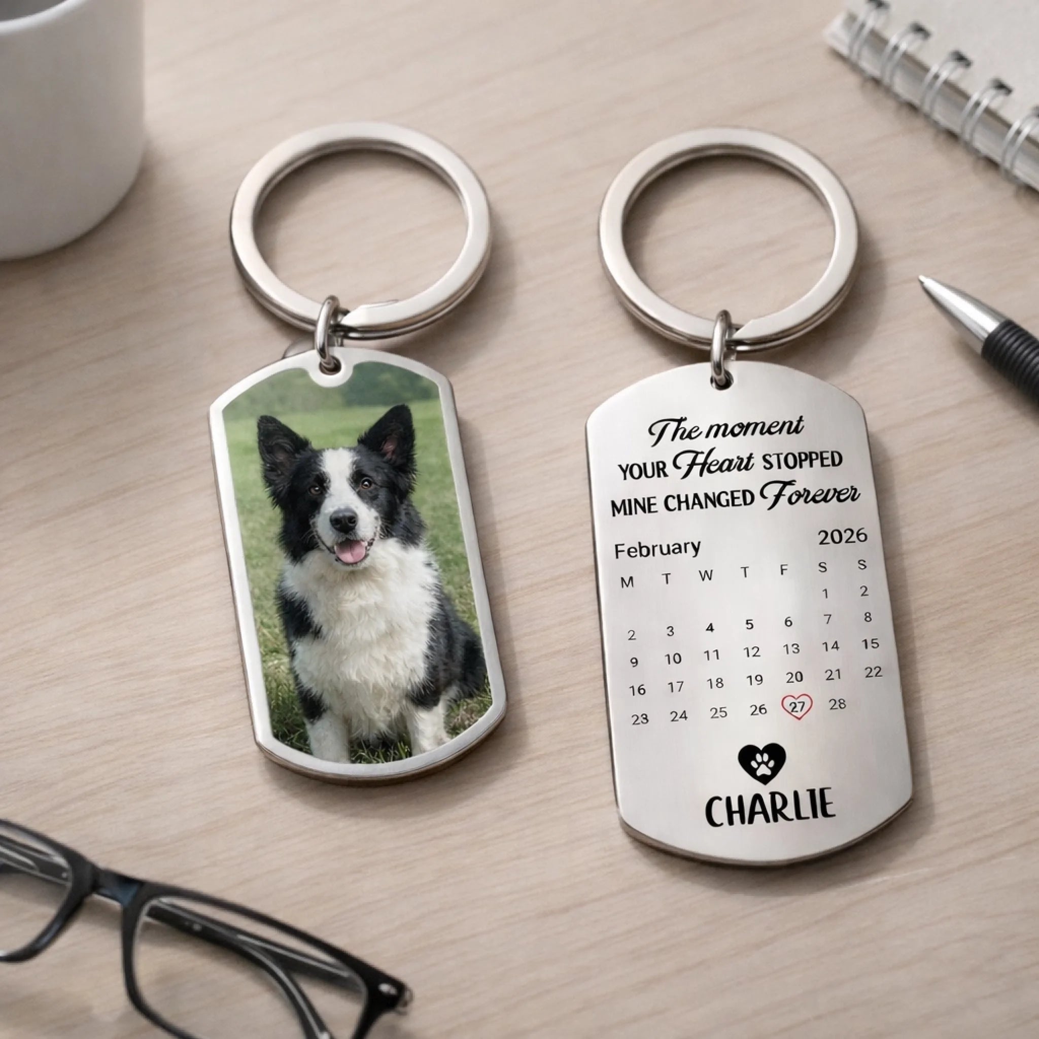 Double sided metal Personalized Dog Memorial Photo Keyring Double Sided UV Printed Keepsake