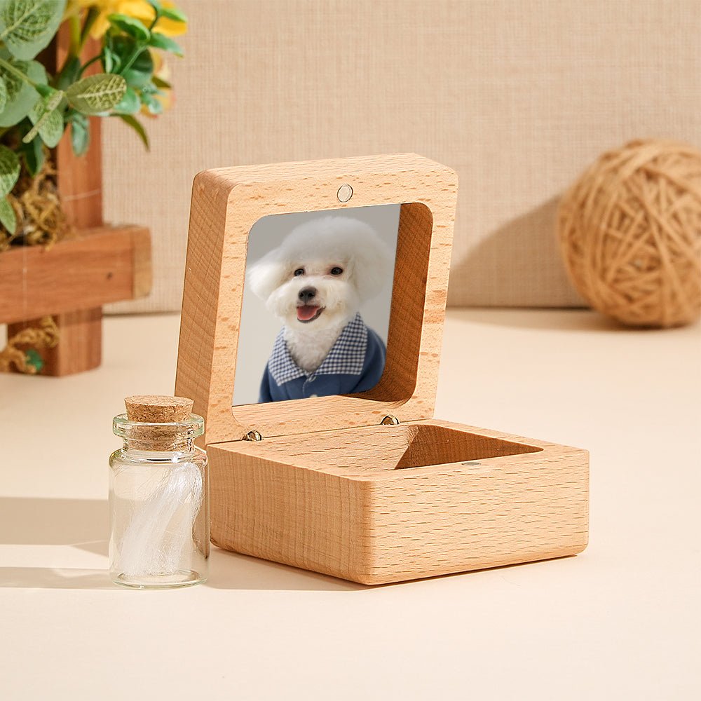 wooden pet memorial box for cat keepsakes