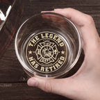 Firefighter themed Custom Whiskey Glass with Personalized Name Rank Engraved Design engraved detail