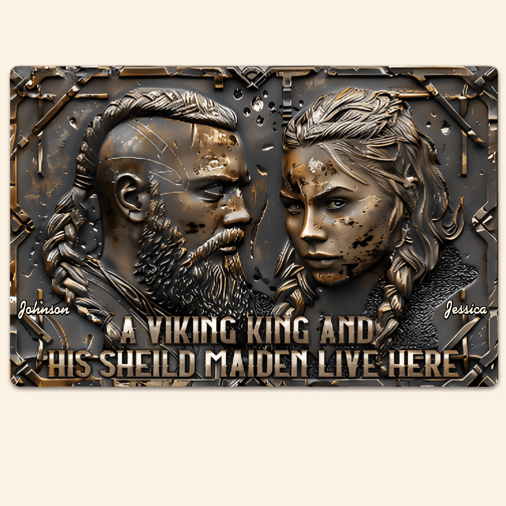 A Viking King And His Shieldmaiden Live Here - Personalized Viking Rectangle Metal Sign 736419 - 736440 - DiyGiftly