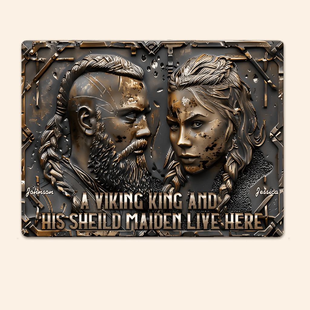 A Viking King And His Shieldmaiden Live Here - Personalized Viking Rectangle Metal Sign 736419 - 736440 - DiyGiftly