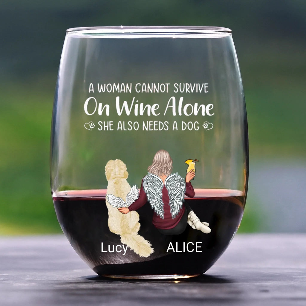 A Woman Cannot Survive On Wine Alone - But Being a Cat Mom Makes It All Complete - Personalized Stemless Wine Glass - Ideal Gift for Cat Lovers and Wine Enthusiasts 1104692 - DiyGiftly