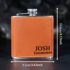 Personalized Leather Flask with Name Stainless Steel 6oz Whiskey Flask Gift for Groomsmen