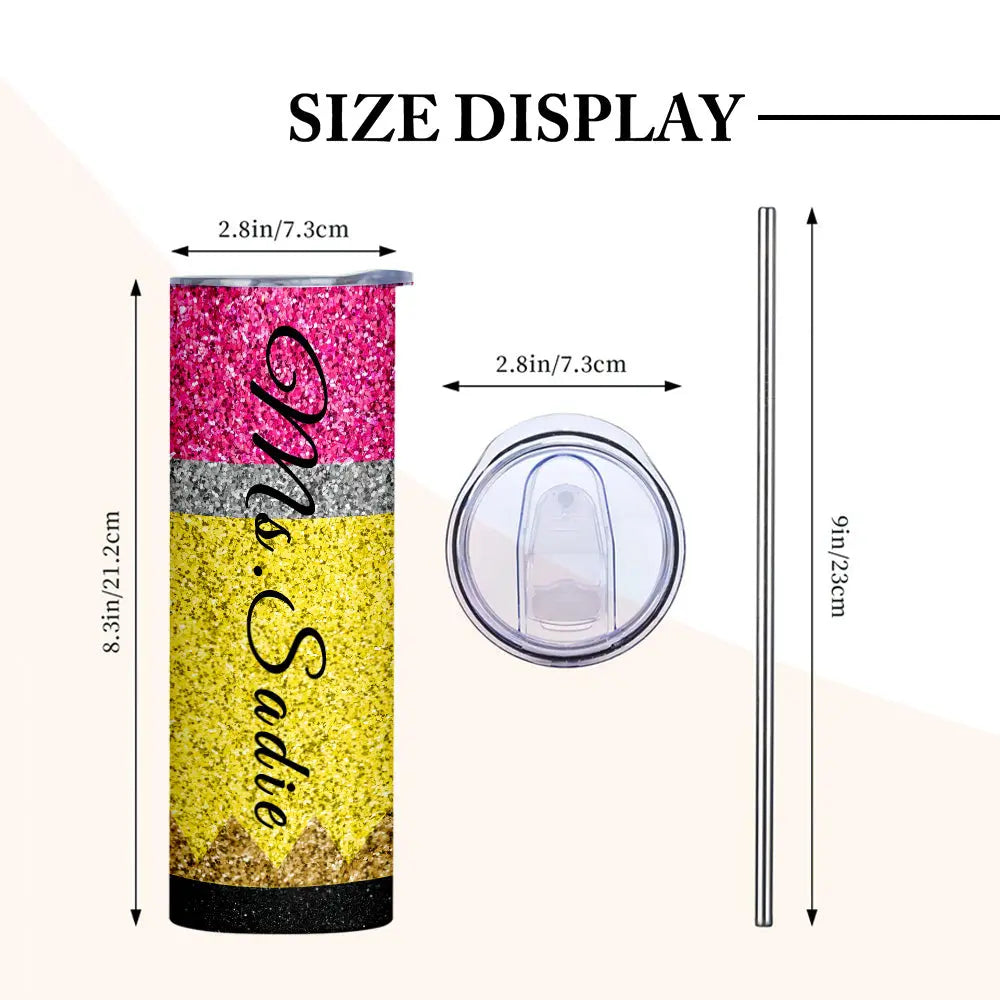 Personalized Glitter Apple 20oz Skinny Tumbler with Straw Back to School Appreciation Gift for Teacher