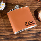 Personalized Leather Flask with Name Stainless Steel 6oz Whiskey Flask Gift for Groomsmen