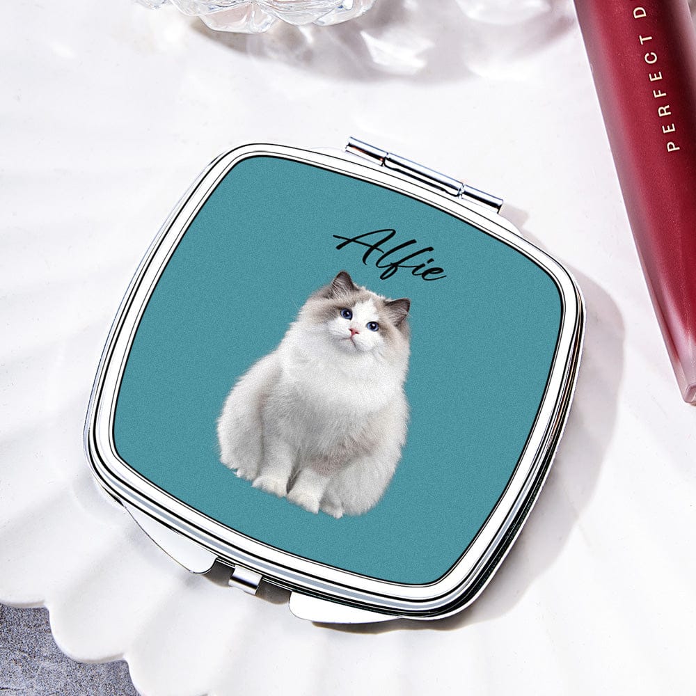 Round Personalized Pet Portrait A Little Pet Love in Your Bag Travel Friendly Pocket Mirror