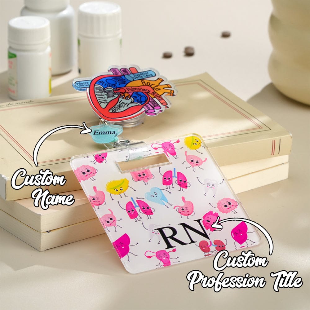 Personalized Anatomical Heart Brain Lungs Badge Reel Charm Retractable Badge Gift for Nurse Doctor