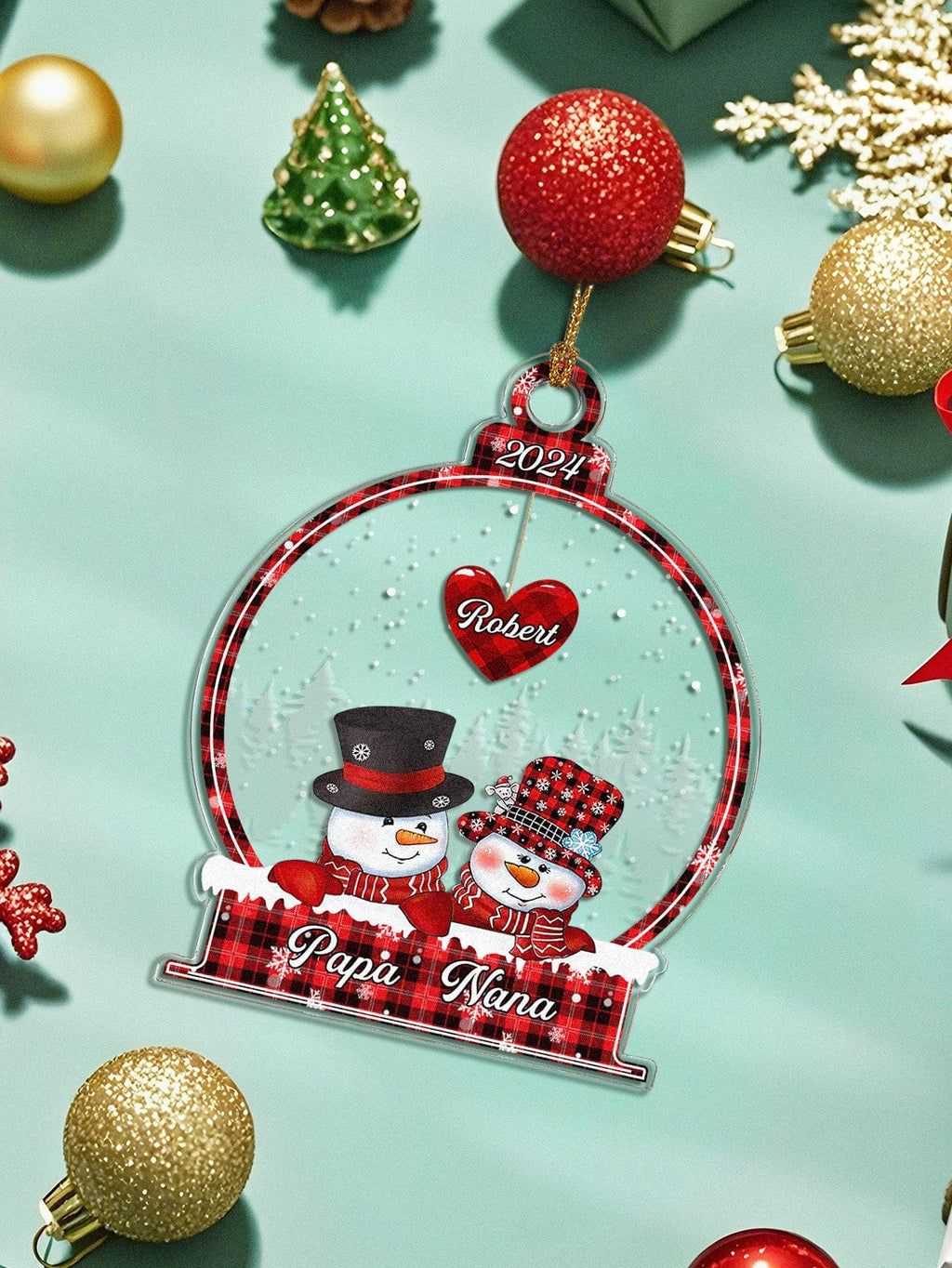 Personalized Snowman Christmas Ornament with Family Name Snowball Ornament Gift for Family