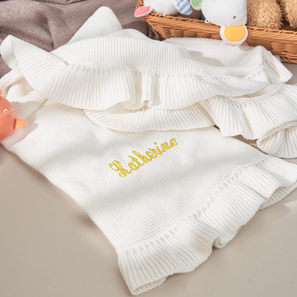 Personalized Baby Knitted Blanket Custom Baby Blanket with Embroidered Name Gift for Baby