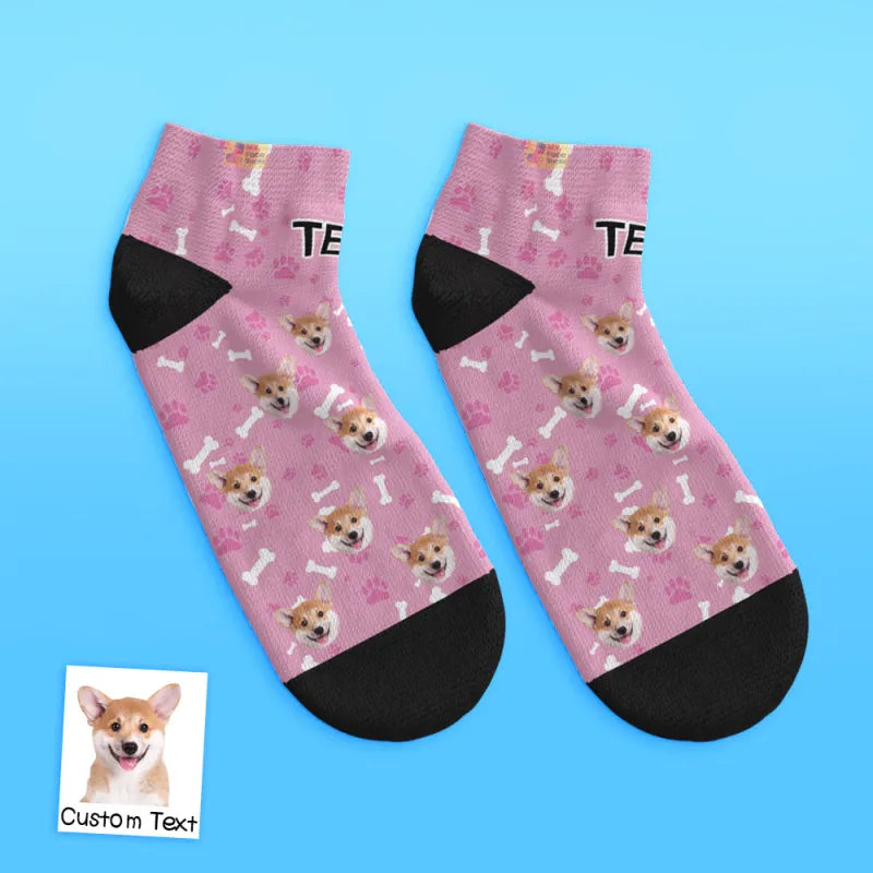 Blue Personalized Pet Portrait Ankle Socks Low Cut Comfort Fit