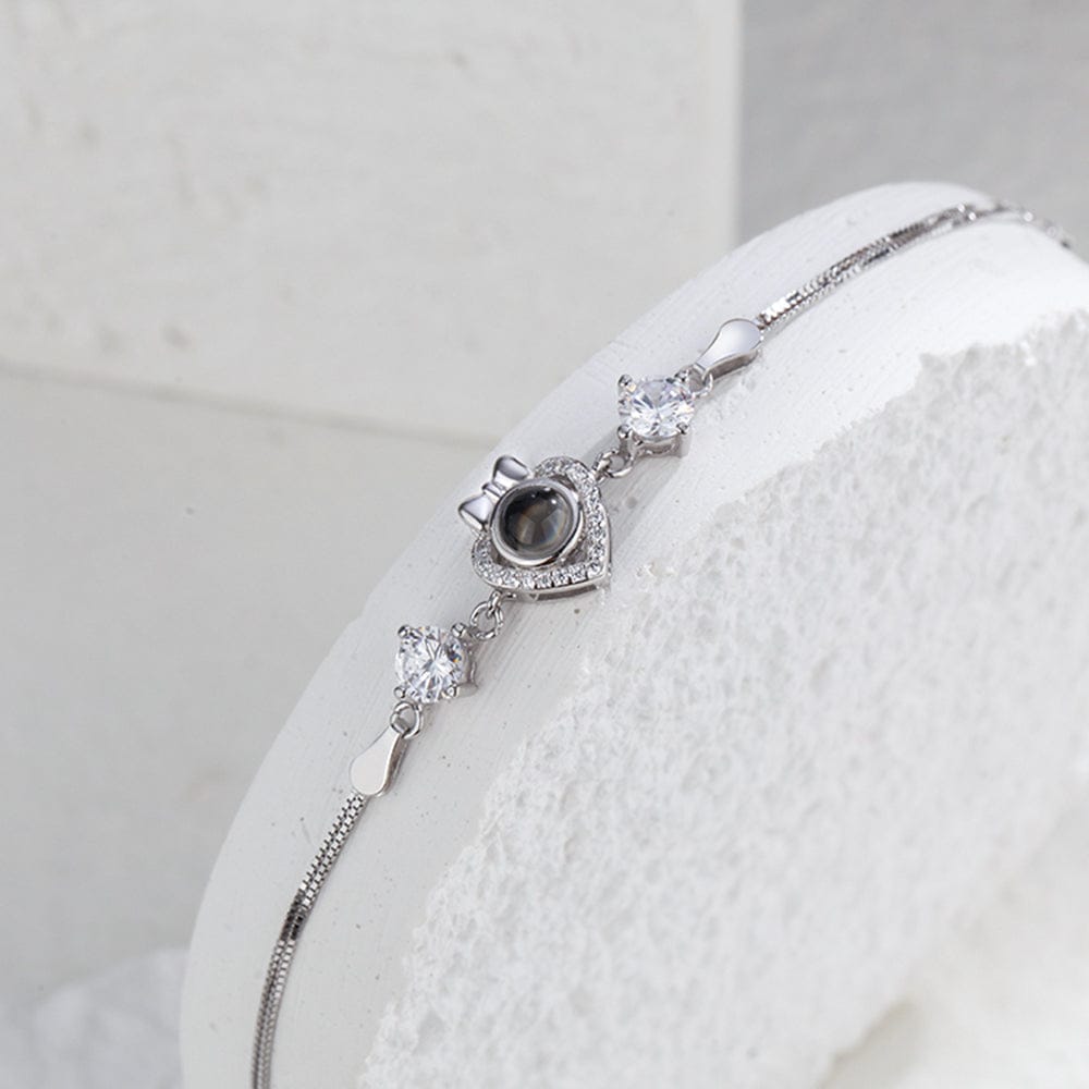 Custom Bow Heart Bracelet Personlized Projection Bracelet 925 Sterling Silver