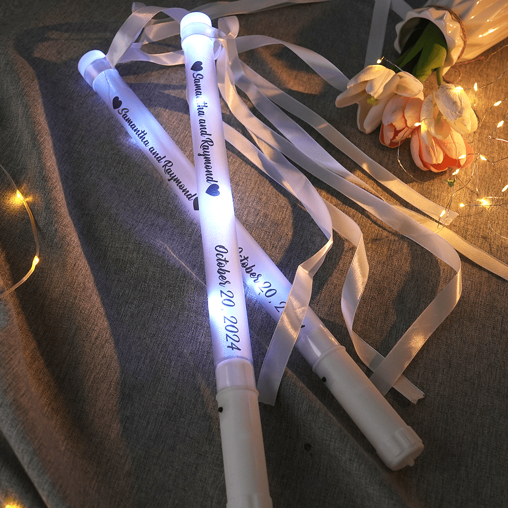 Let Every Exit Shine with Celebration - Personalized LED Wedding Wands - Custom Ribbon Light Party Favors For Wedding Party Gift Ideas