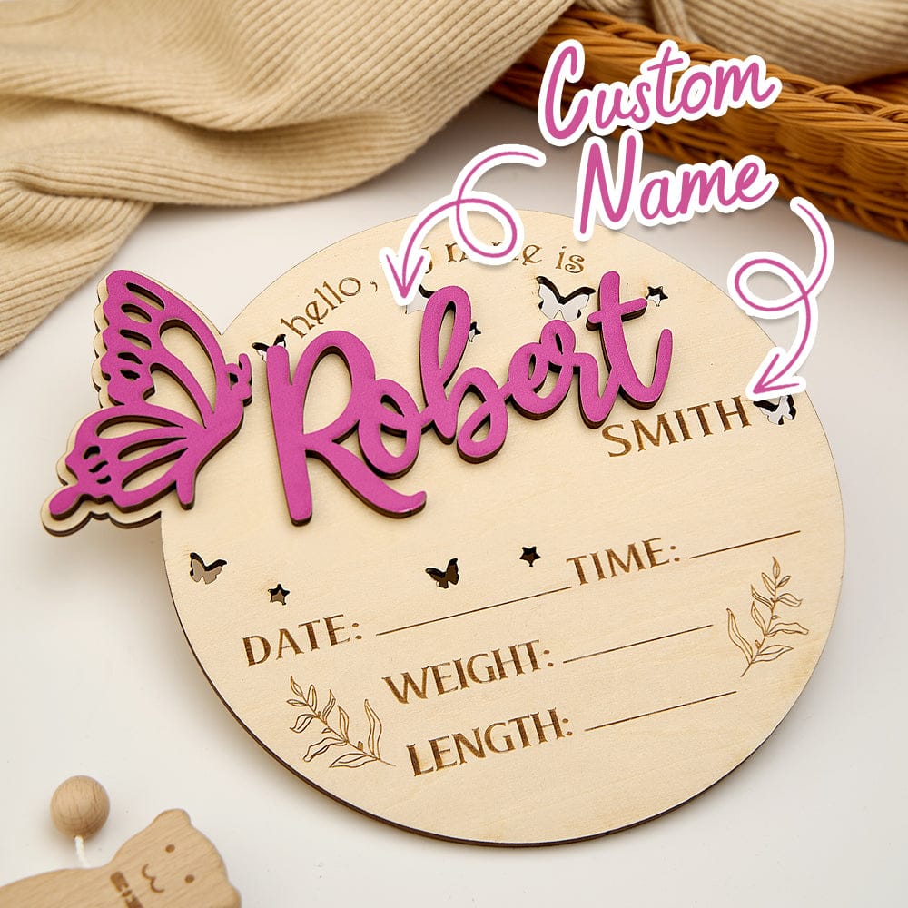 Personalized Butterfly Birth Announcement Sign Photo Prop Baby Shower Gift for Baby New Parents