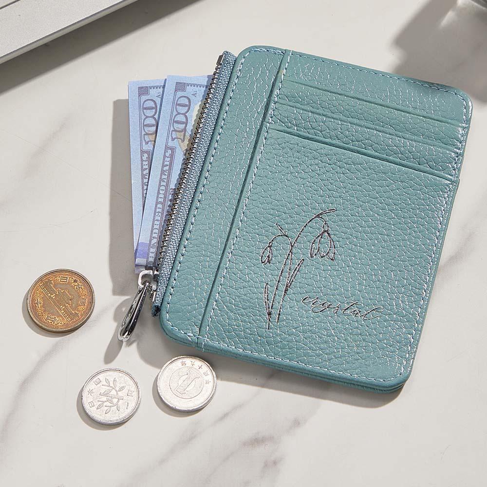 gifts for wife Eternal Love - Personalized Keepsake - Birth Flower PU Leather Wallet with Name 8 Card Slots Wallet Birthday G