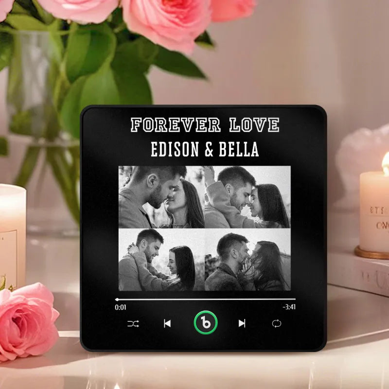 FridgeBeats Framed 4.0 Custom Names 4 Black & White Style Photos Music Fridge Magnet Personalized Song Magnet Valentines Gift for Couples