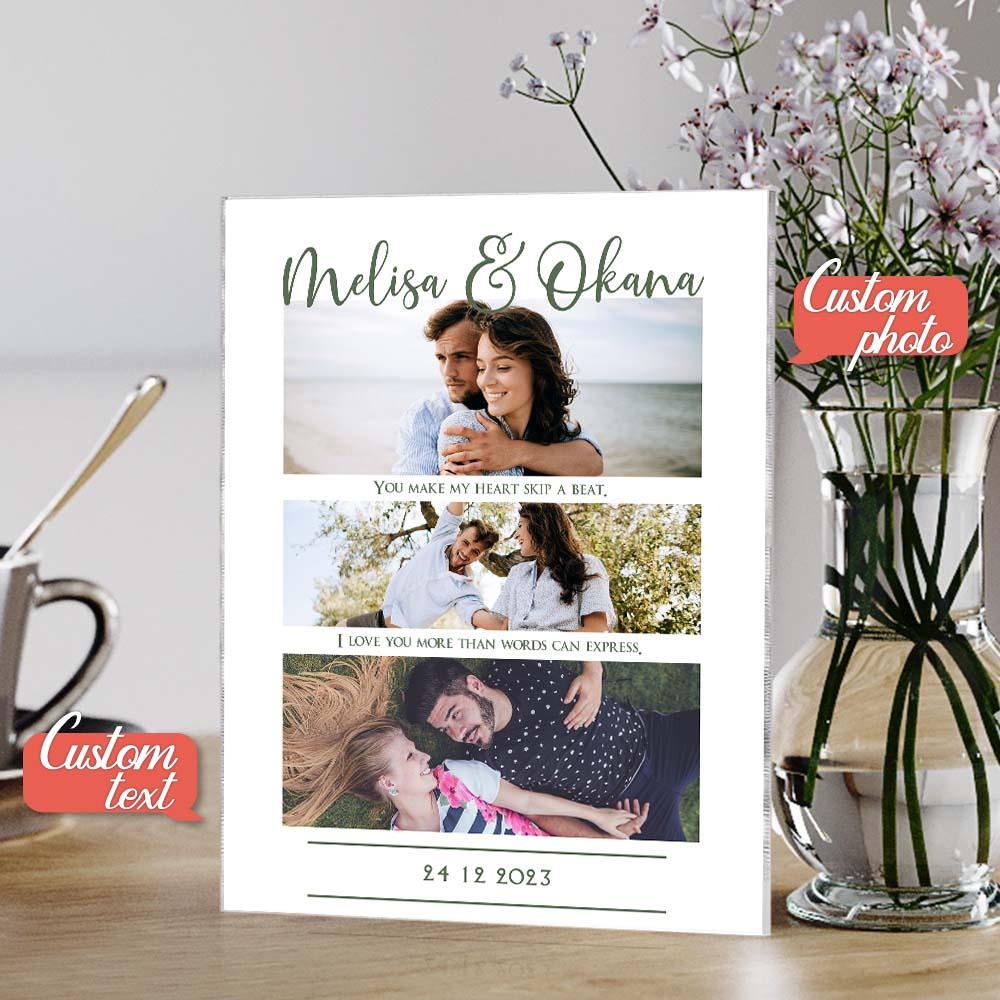 Custom three Photo Glass Plauqe Romantic Photo Plaque Painting Gift
