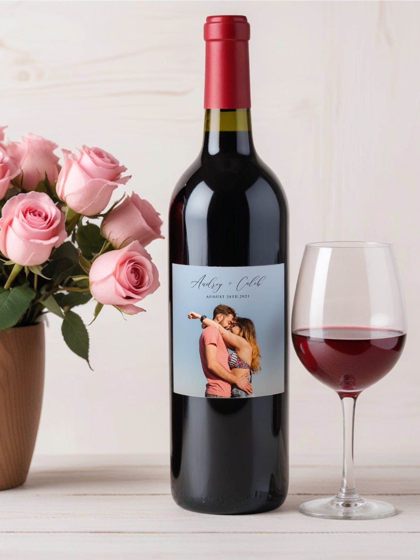 Custom Photo & Text Wine Bottle Sticker – Birthday Housewarming & Party Gift