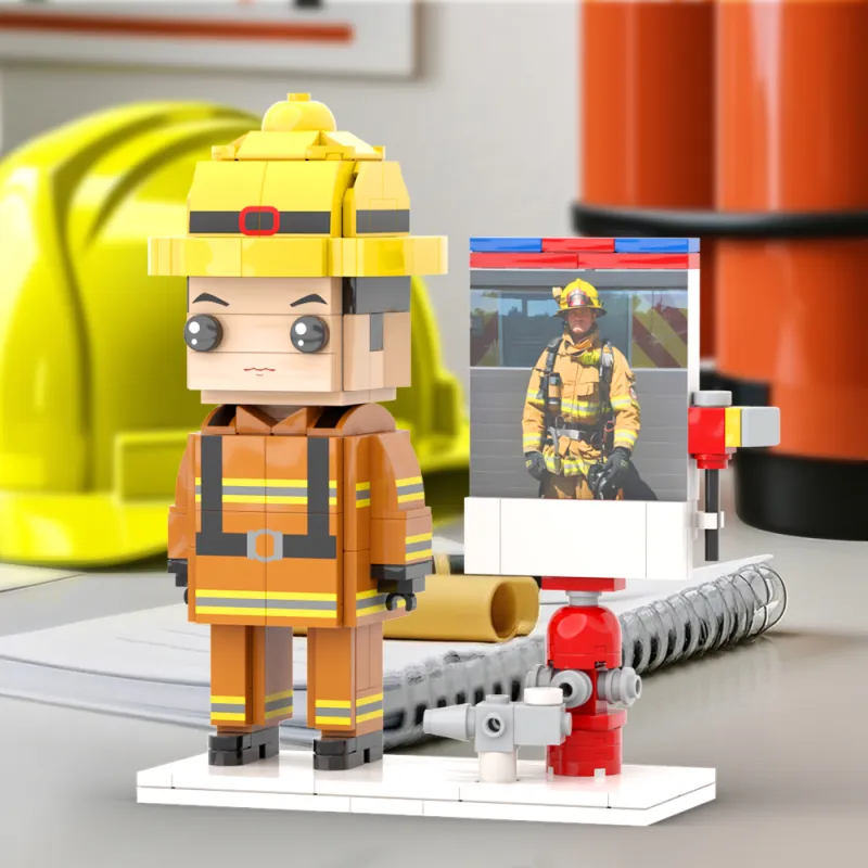 Firemen Theme Custom Brick Figure Personalized Photo Design Full Body ABS Keepsake square face