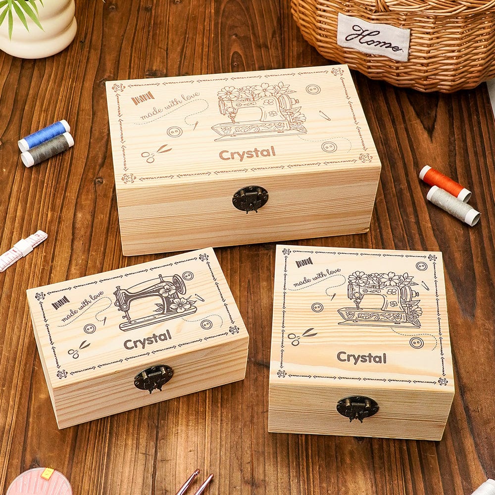 Personalized Sewing Machine Pattern Wooden Storage Box Gift for Seamstress Sewing Enthusiast
