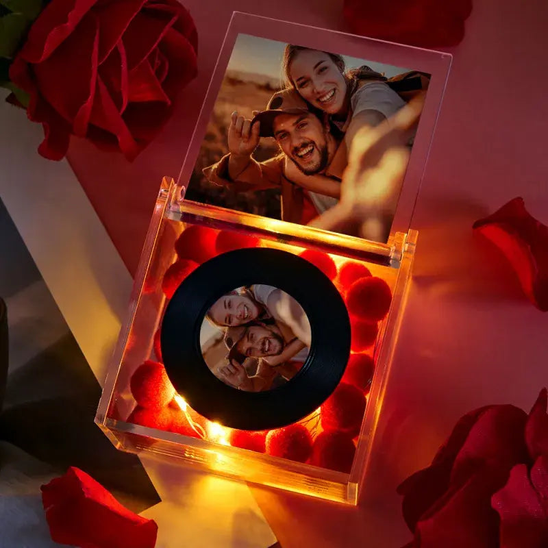 Custom Photo Mini Music Record Player with Light Personalized Music Acrylic Box