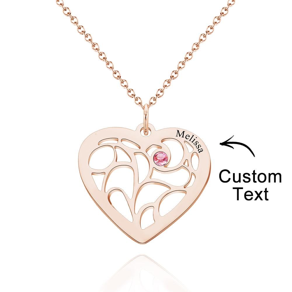 Custom Engraved Name Heart Pendant Necklace with Birthstone
