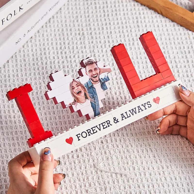 Personalized I Love You Photo Building Brick Puzzles Custom Text Photo Block Gift for Lover