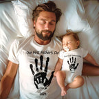 Personalized Our First Father’s Day Handprint Baby T-Shirt Gift for Baby