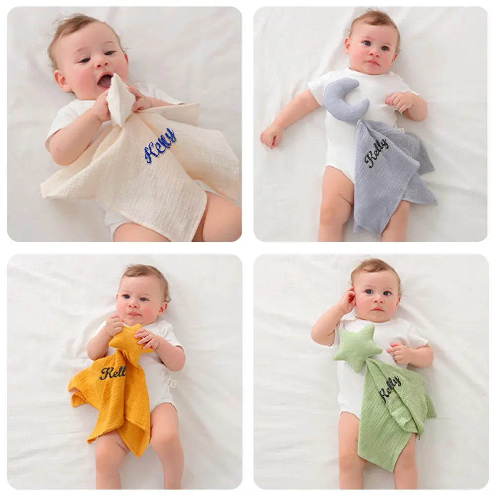 Personalized Soothe Towel Bibs Star Soft Sleeping Towel with Embroidered Name Gift for Baby