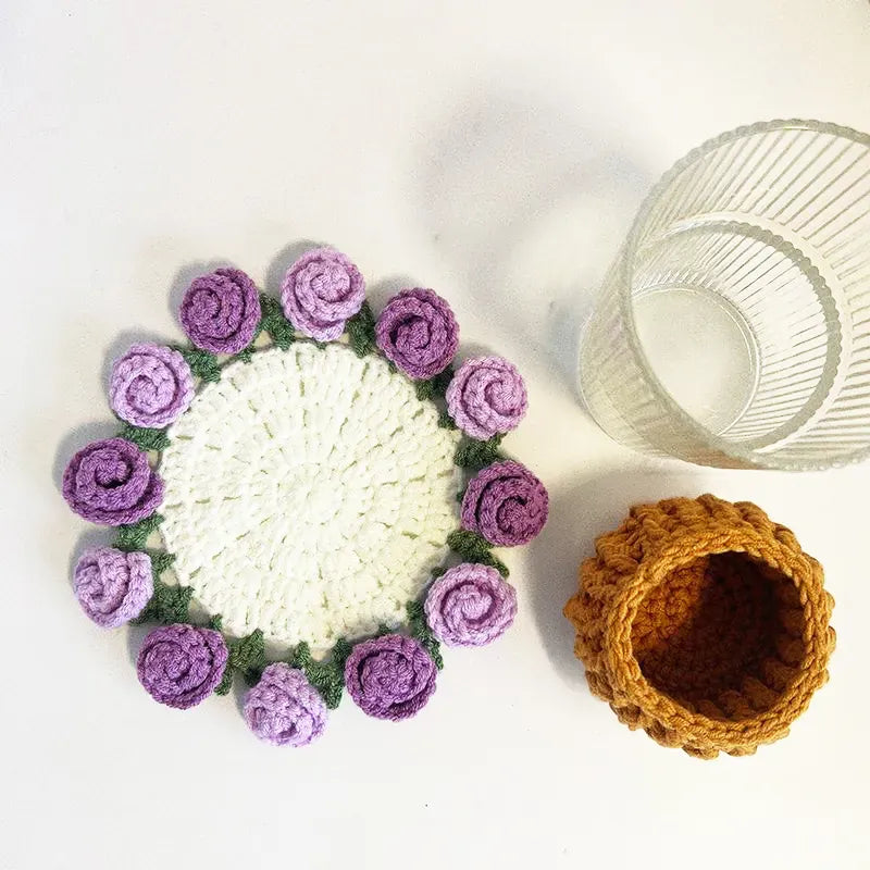 Handmade Crochet Flower Coaster Crochet Flower Bouquet Coaster Gift for Her