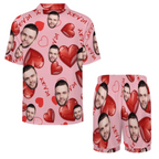 Custom Face Short Sleeve Pajama with Red Hearts Prints Valentine's Day Gift for Her