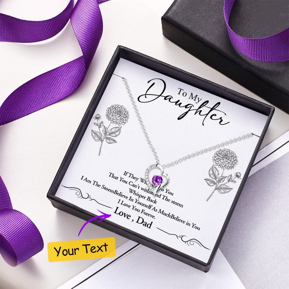 Custom Birth Flower Message Card with Heart Necklace Personalized Jewelry Birthday Gift for Daughter