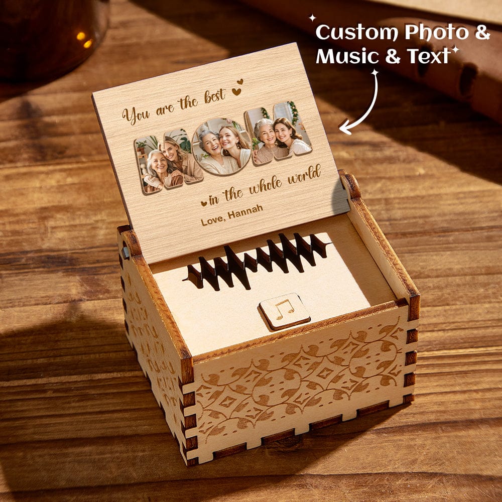 Personalized Wooden Photo Music Box Custom Best Mom Music Box Gift for Mother