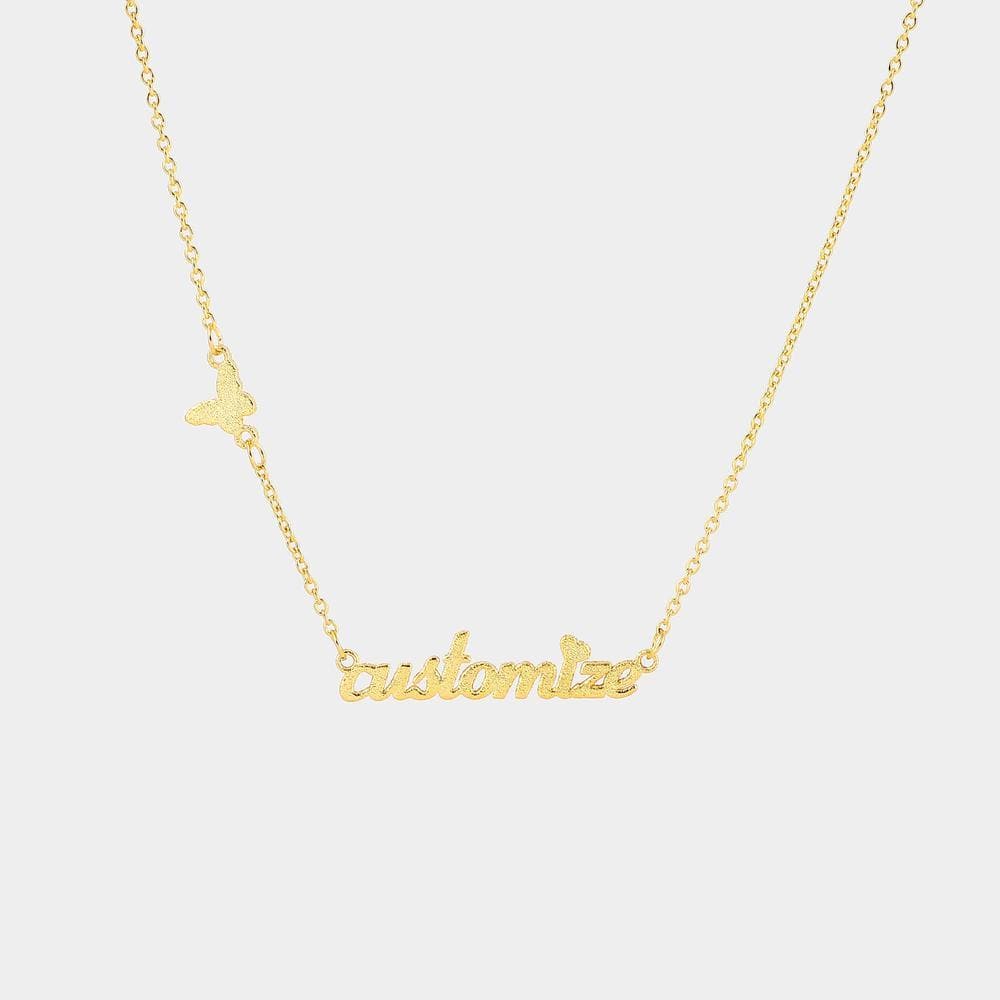 Custom Electroplating 18K Gold Pressed Sand Butterfly Name Necklace