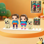 Custom Full-Body Brick Figures of 2 People and 2 Dogs with Frame Personalized Anniversary Gift Birthday Gift