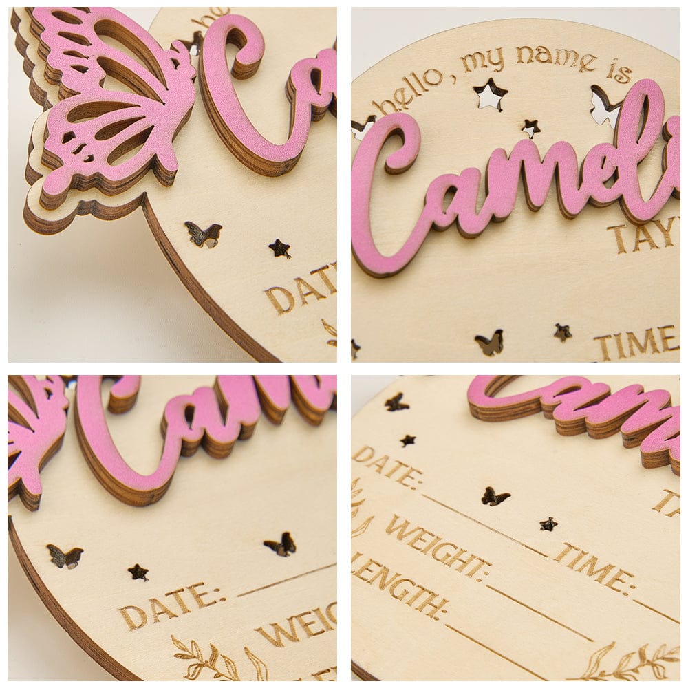 Personalized Butterfly Birth Announcement Sign Photo Prop Baby Shower Gift for Baby New Parents