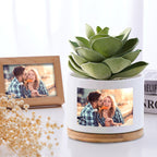Custom Photo Ceramic Flower Pot Personalized Modern Succulent Planter Pots with Bamboo Tray