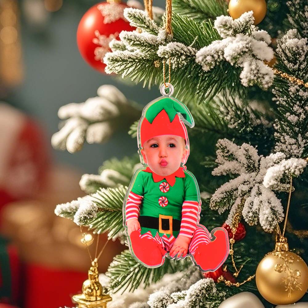 Personalized Baby Elf Ornament Baby Photo First Christmas Ornament Gift for Kids