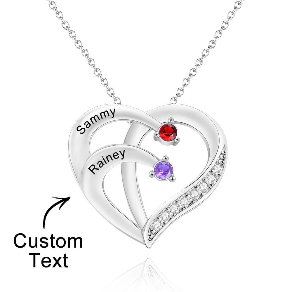 Engraved 2-4 Names Heart Shaped Necklace With Birthstone