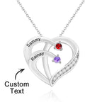 Engraved 2-4 Names Heart Shaped Necklace With Birthstone