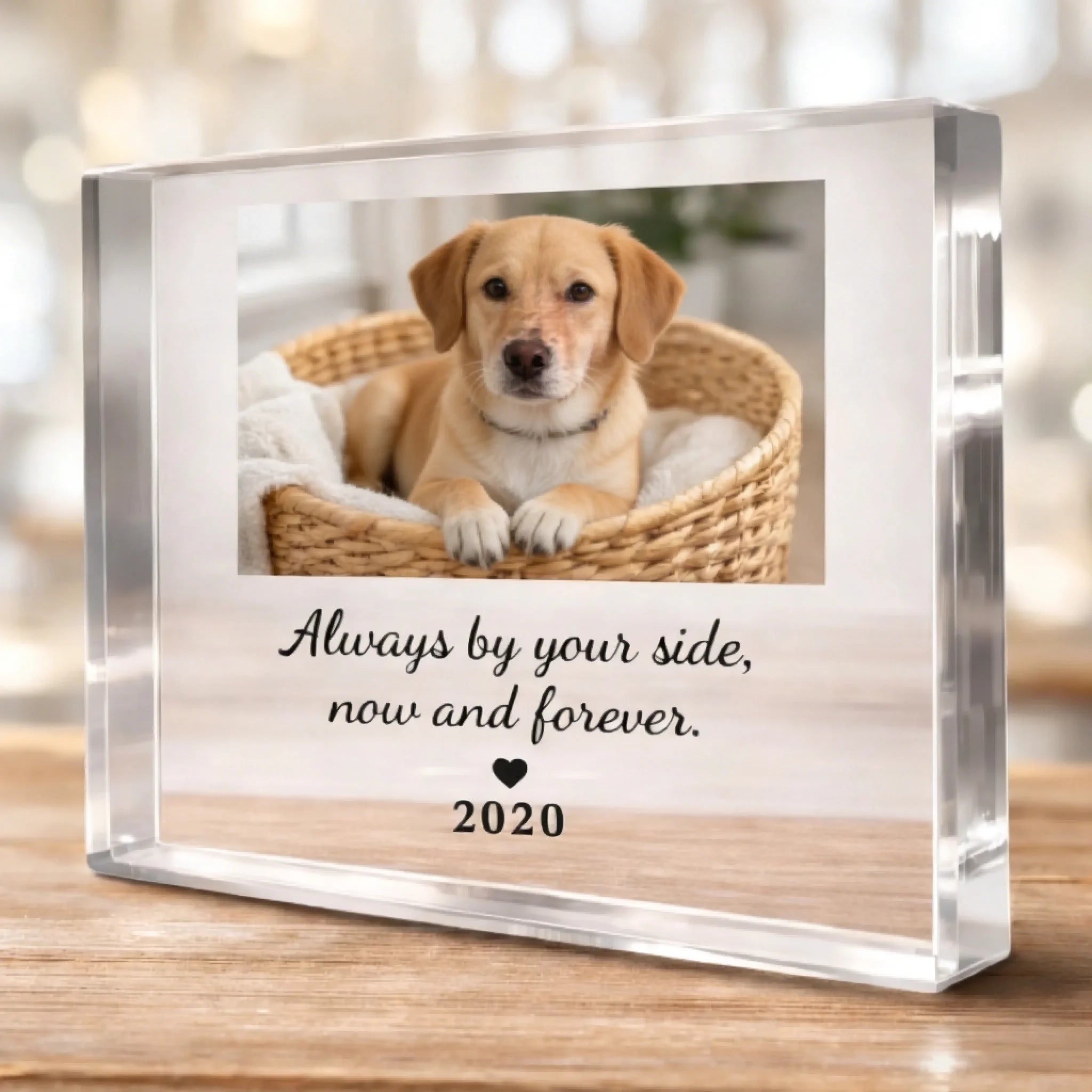 Acrylic now and forever Personalized Dog Memorial Photo Plaque Crystal Clear 3D Keepsake