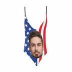 American Flag Swimsuit,Custom Big Face Women's Lacing Backless One - Piece,Personalize Bathing Suit for Bachelorette Party,Gift for Her 228352 - DiyGiftly