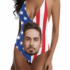 American Flag Swimsuit,Custom Big Face Women's Lacing Backless One - Piece,Personalize Bathing Suit for Bachelorette Party,Gift for Her 228352 - DiyGiftly