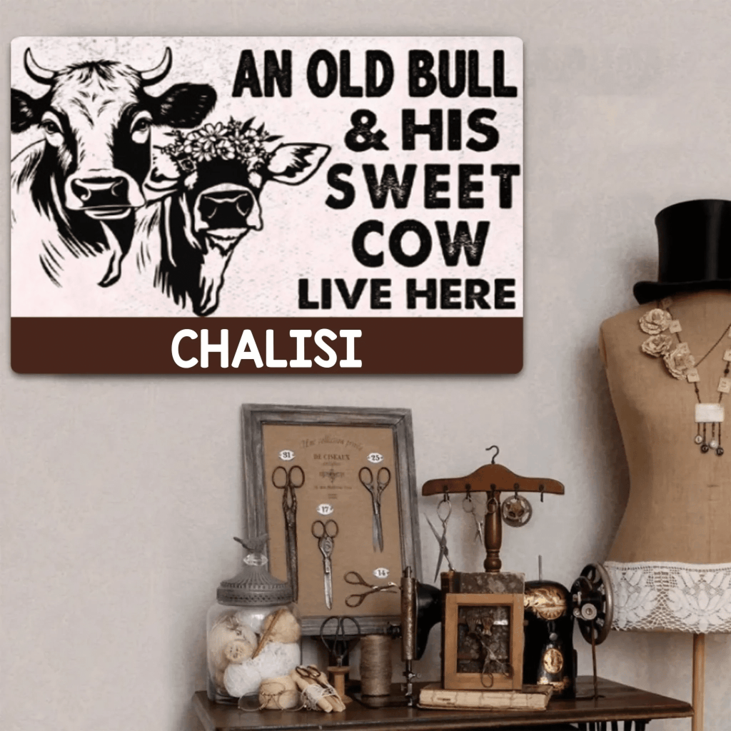 An Old Bull & His Sweet Cow - Gift for Farmer - Personalised Custom Metal Sign 736378 - 736381 - DiyGiftly