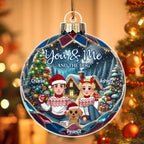 Animated Couple And Dogs Cats Beautiful Christmas Personalized Acrylic Ornament, Christmas Gift For Family 710367 - DiyGiftly