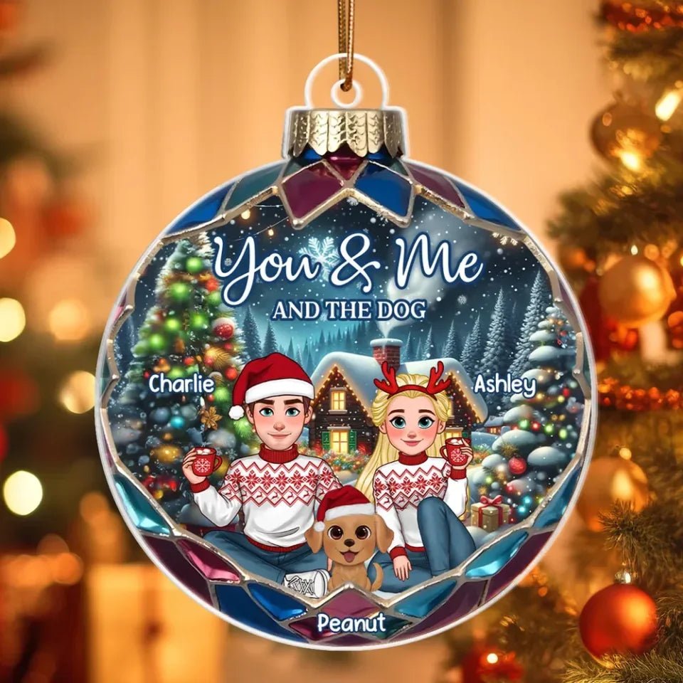 Animated Couple And Dogs Cats Beautiful Christmas Personalized Acrylic Ornament, Christmas Gift For Family 710367 - DiyGiftly