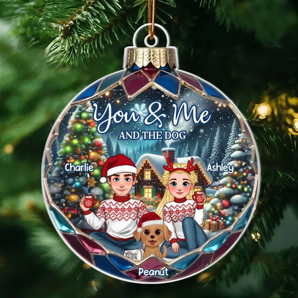 Animated Couple And Dogs Cats Beautiful Christmas Personalized Acrylic Ornament, Christmas Gift For Family 710367 - DiyGiftly