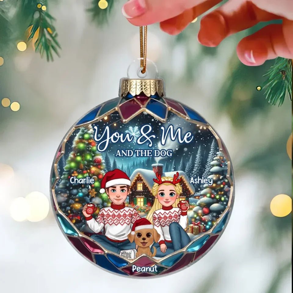 Animated Couple And Dogs Cats Beautiful Christmas Personalized Acrylic Ornament, Christmas Gift For Family 710367 - DiyGiftly