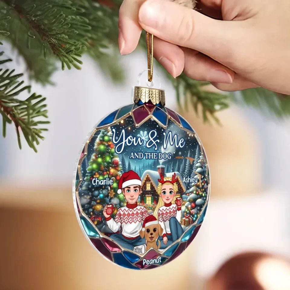 Animated Couple And Dogs Cats Beautiful Christmas Personalized Acrylic Ornament, Christmas Gift For Family 710367 - DiyGiftly