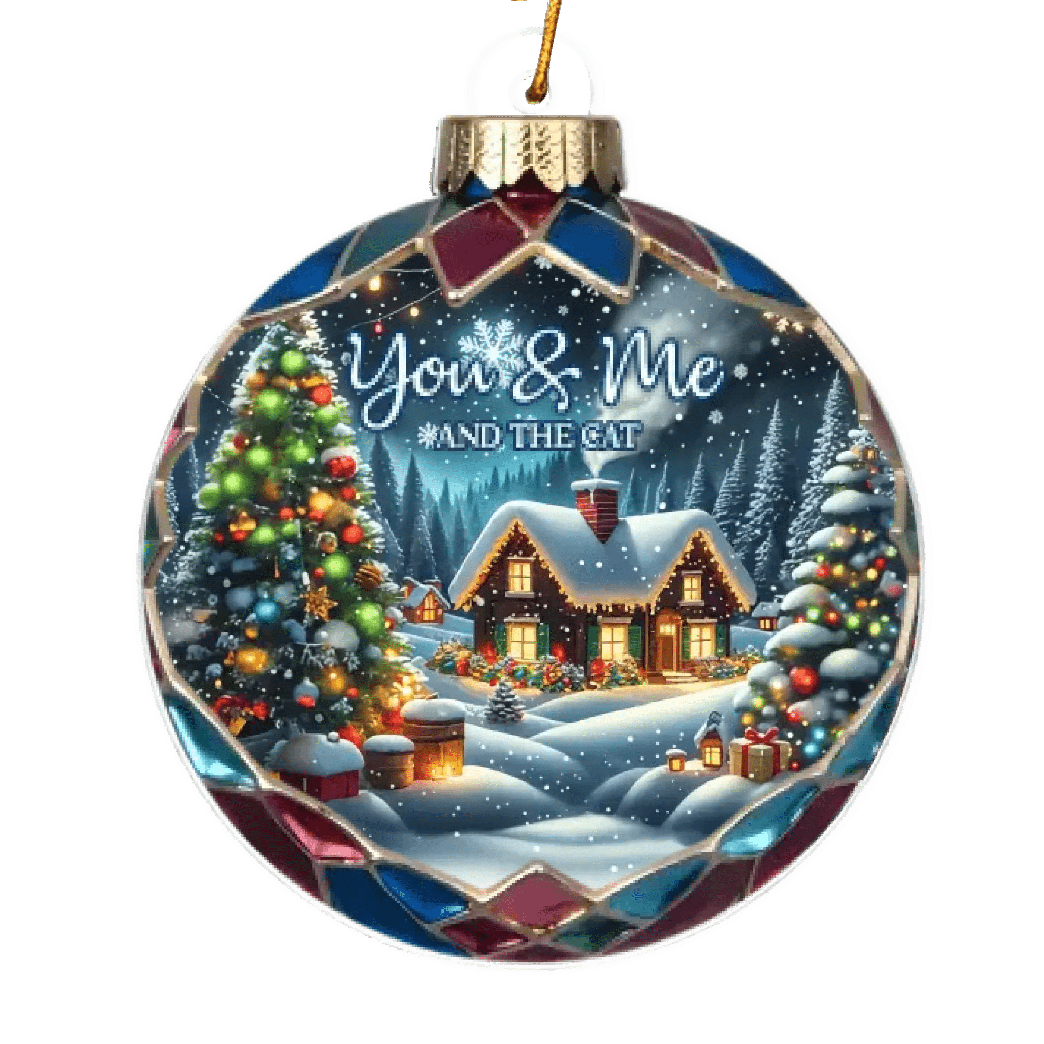 Animated Couple And Dogs Cats Beautiful Christmas Personalized Acrylic Ornament, Christmas Gift For Family 710367 - DiyGiftly